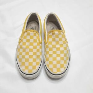 Vans Yellow and White Checkered Unisex Slip-On Sneakers Women 8 or Men 6.5